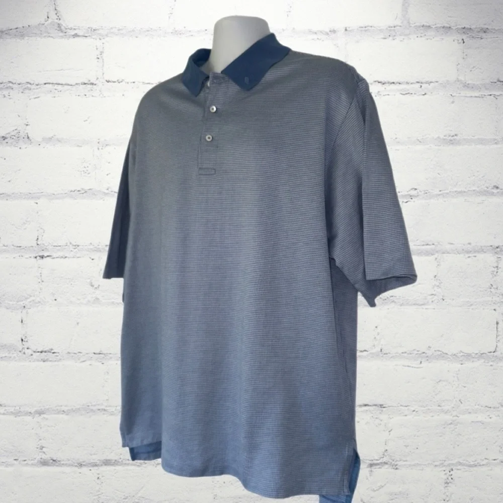 Polo Golf Ralph Lauren XL Pima Cotton Polo Shirt Blue Houndstooth Collar Logo